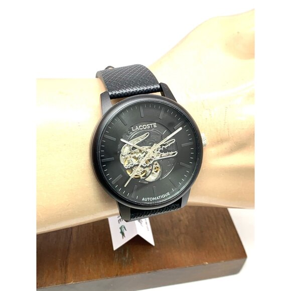 Lacoste Men's Watch 2011383 Automatic Black Dial Leather Band 44mm - Picture 11 of 14